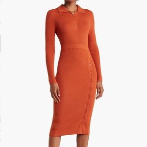 Elegant Coral Button-Up Midi Dress